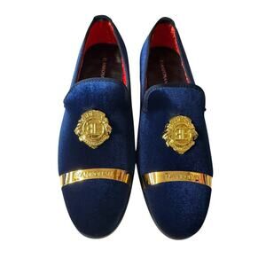 Elan Roman NEW Blue Velvet Men's Dress Shoes, Size 44 US Size 10 Luxury Formal